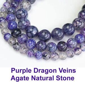 Purple Dragon Veins Agate Natural Stone  15" Strand